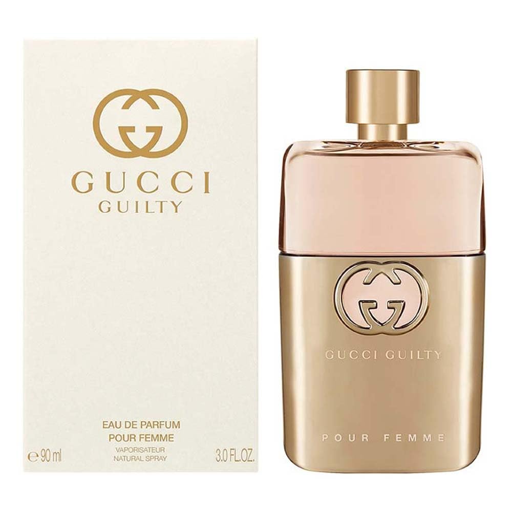 Gucci Guilty packaging and cap close-up highlighting premium finish