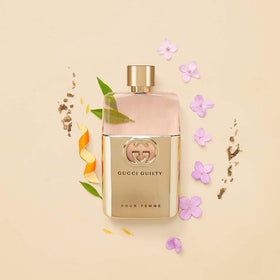 Gucci Guilty mist spray in use on wrist demonstrating easy application