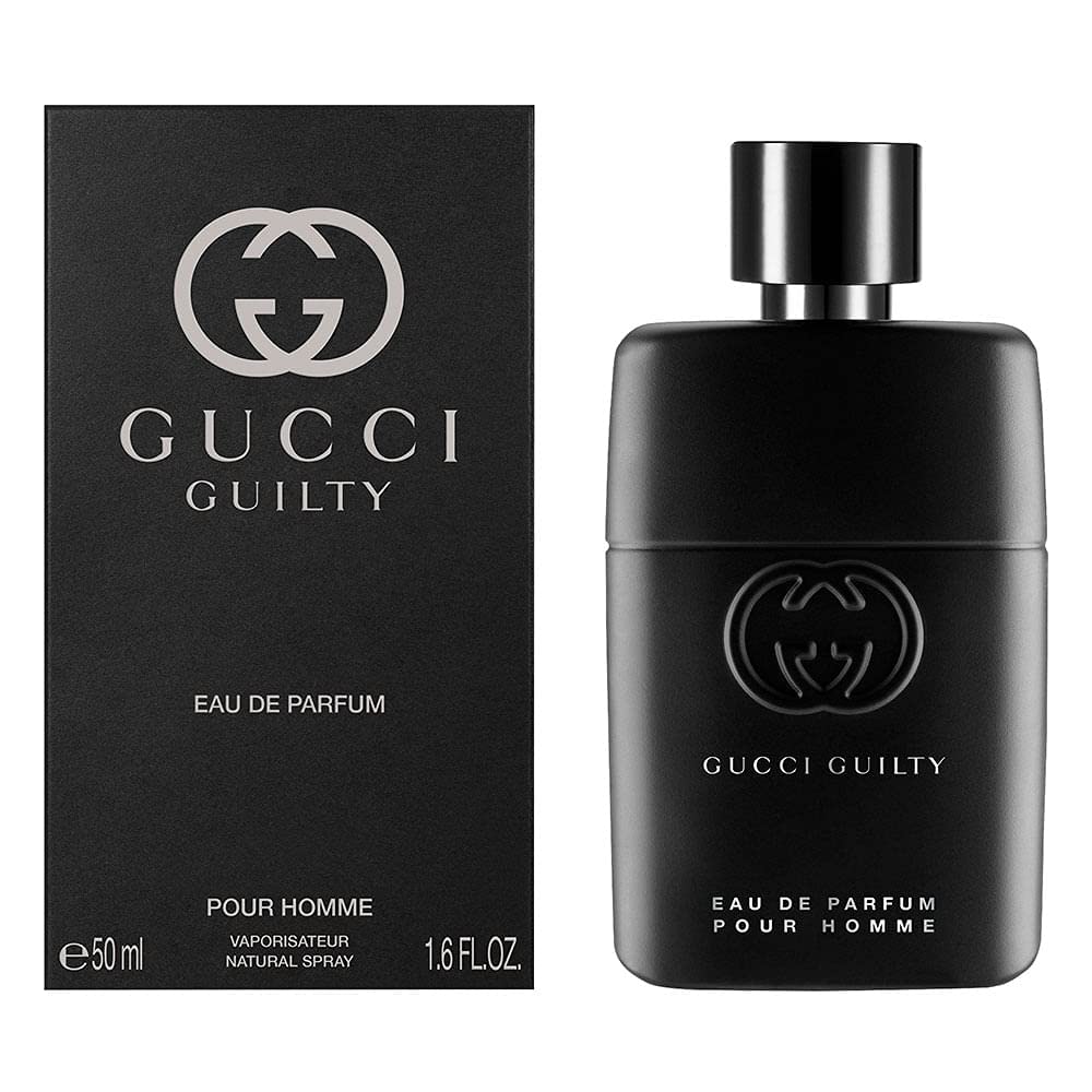 Gucci Guilty box beside bottle highlighting authentic packaging and brand presentation