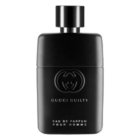 Gucci Guilty bottle front view showing elegant design and clear glass for recognition
