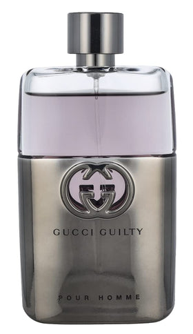 Gucci Guilty side detail with cap and logo highlighting premium finish