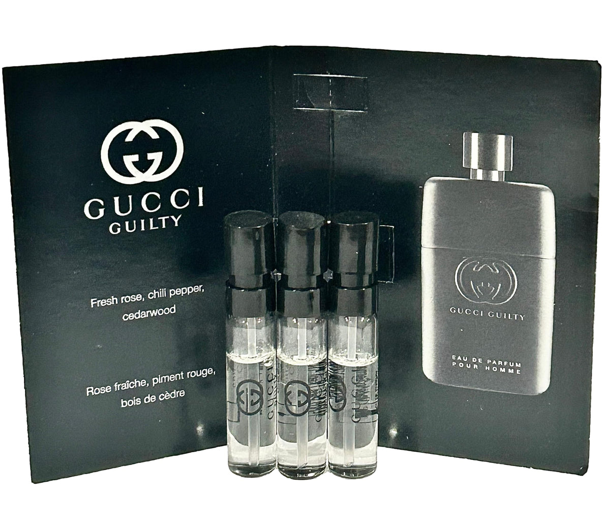 Close-up of Gucci Guilty vial nozzle highlighting spray mechanism for precise application