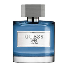 GUESS 1981 Indigo side label close-up highlighting brand and ingredient clarity benefit