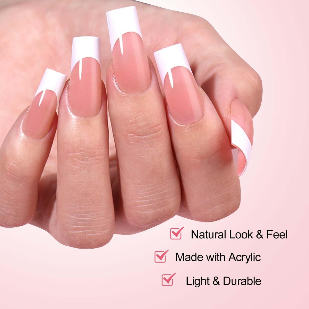 GUFUGU close-up of glossy white french tips highlighting shine and salon finish