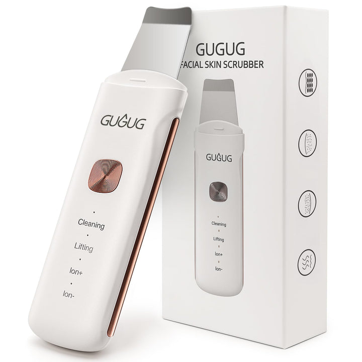 GUGUG skin scrubber front view showing sleek design and controls for convenient use