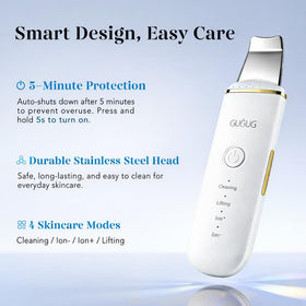 GUGUG using the spatula on a damp cheek to lift impurities and enhance cleansing