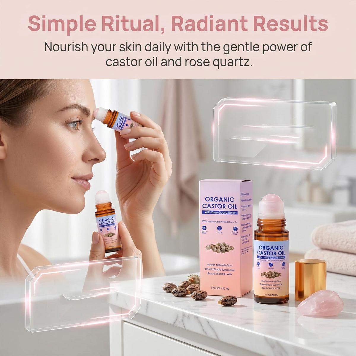 guluxly roll-on texture drop demonstrating lightweight castor oil that moisturizes without mess