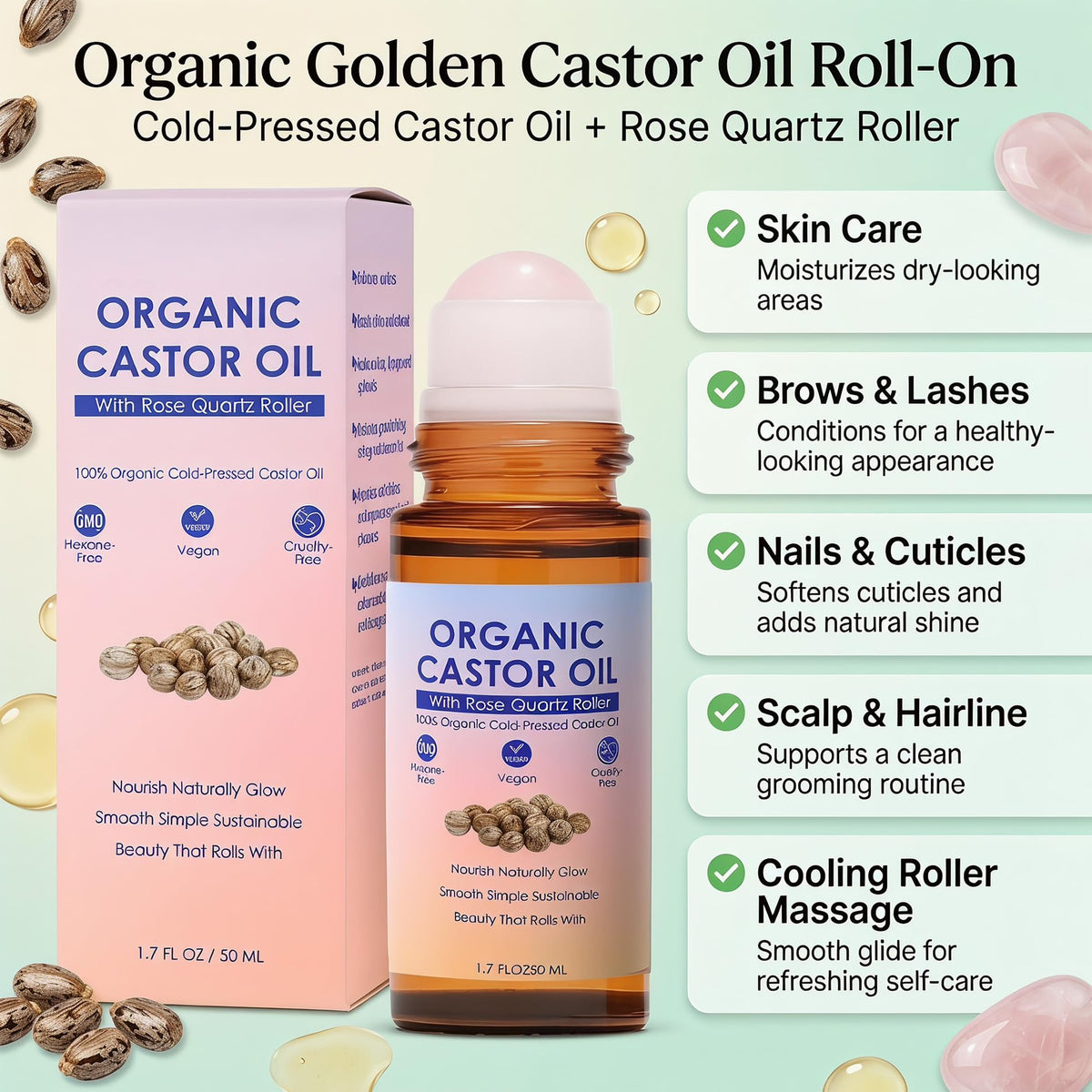 guluxly rose quartz roller closeup highlighting smooth stone and precise application benefit
