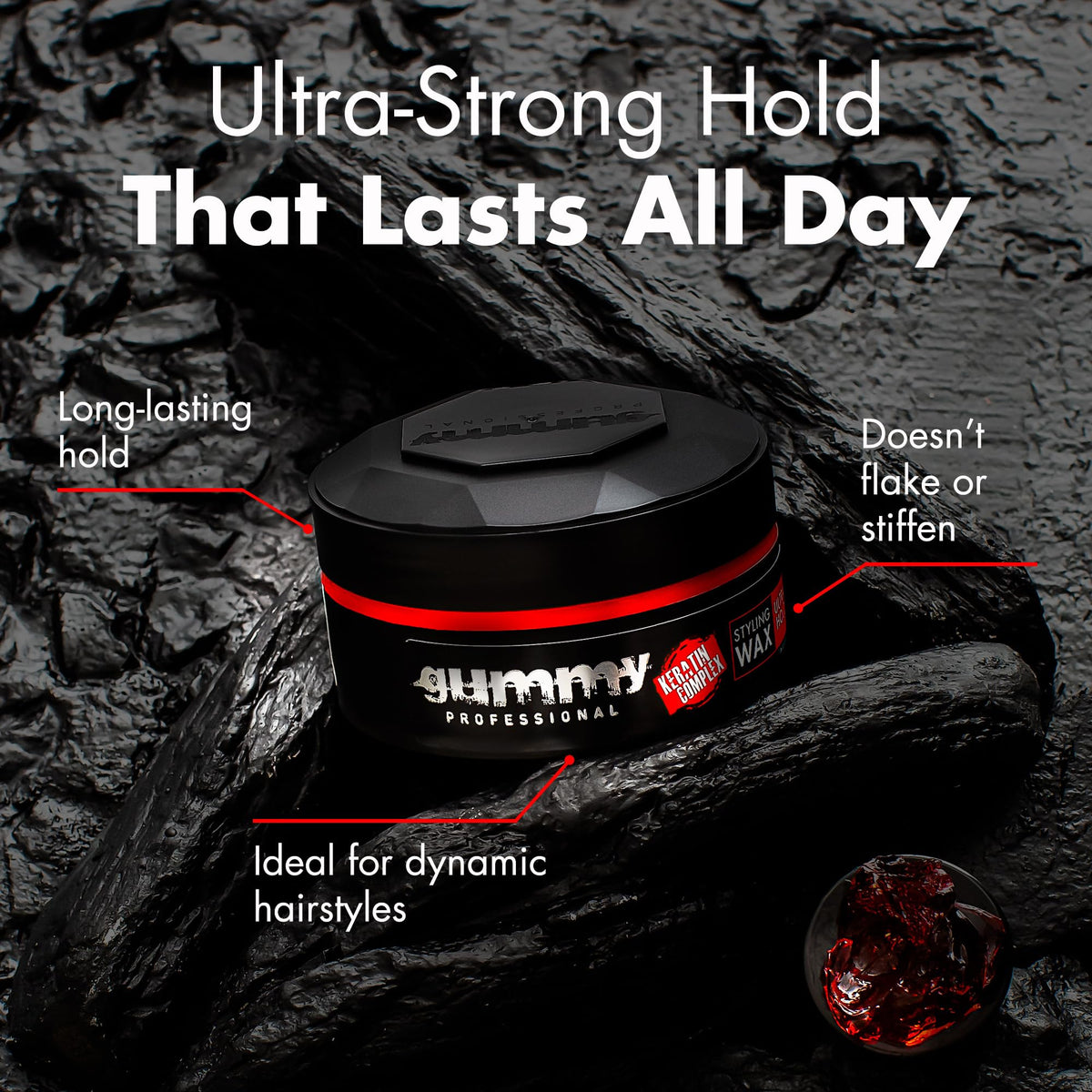 Gummy wax in hands demonstrating easy application and quick styling