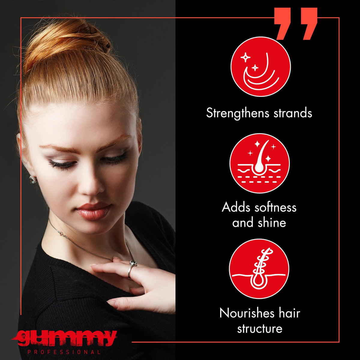 Gummy gel applied from hand to hair for easy styling and precise control