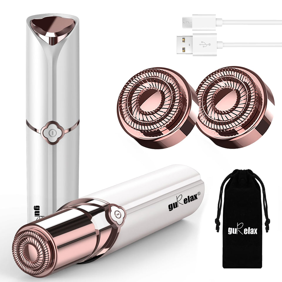 gurelax front view of face shaver showing sleek design and portability benefit