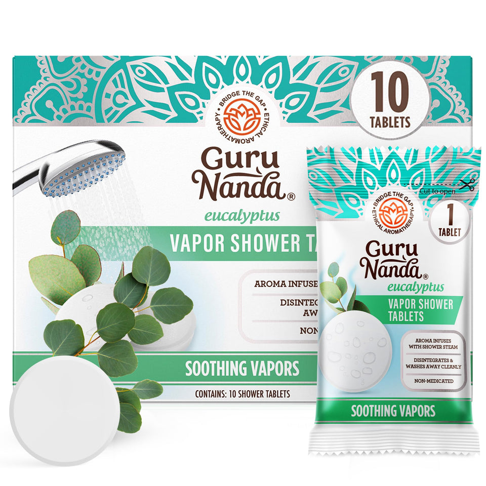 GuruNanda front packaging showing 10-count eucalyptus steamers and clear benefits