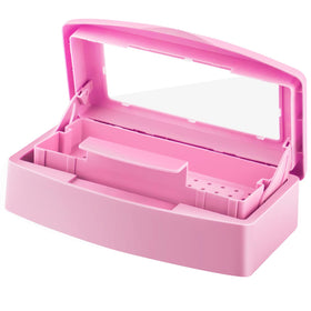 Gusnilo front view sterilizer box showing compact pink design and clear lid for easy monitoring