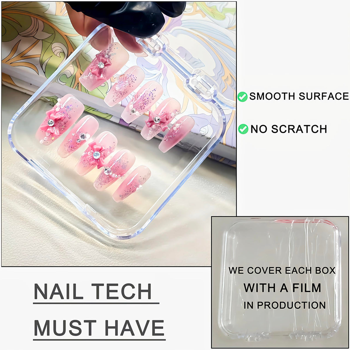 GUXACU open box with press-on nail layout demonstrating tidy organization