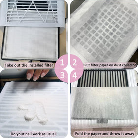 GUXACU filter sheet installed on dust collector illustrating cleaner workstation benefit