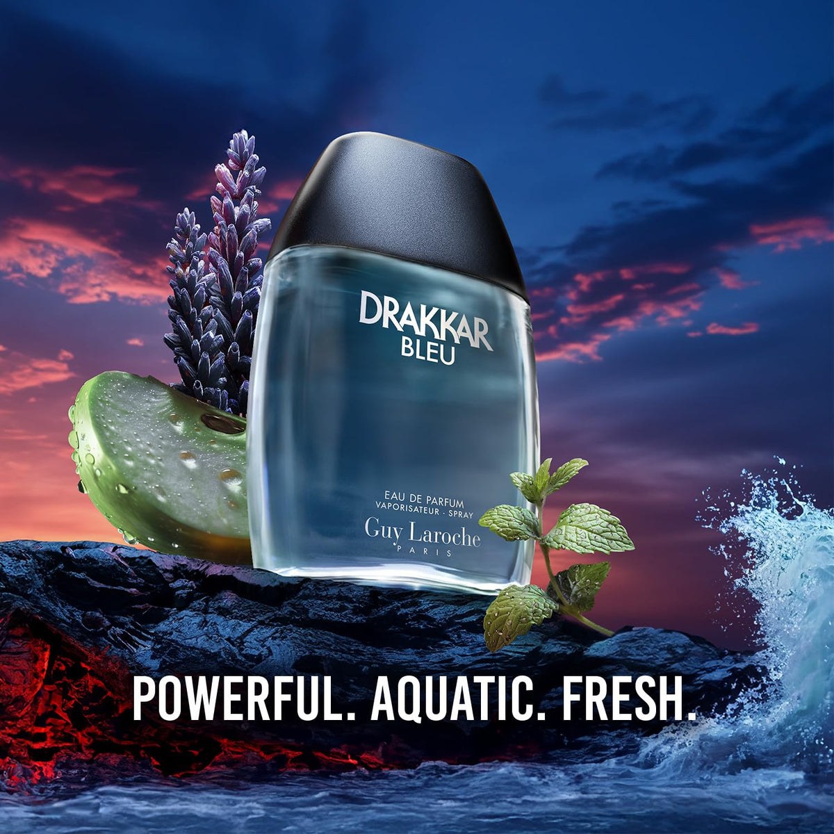 Guy Laroche Drakkar Bleu side profile highlighting bottle shape and refined designer style