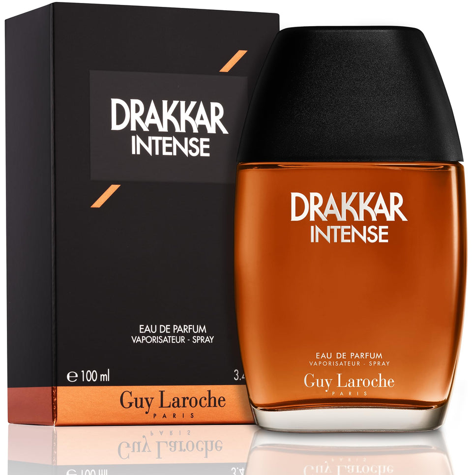 Guy Laroche front bottle shot showcasing bold amber packaging and premium appeal
