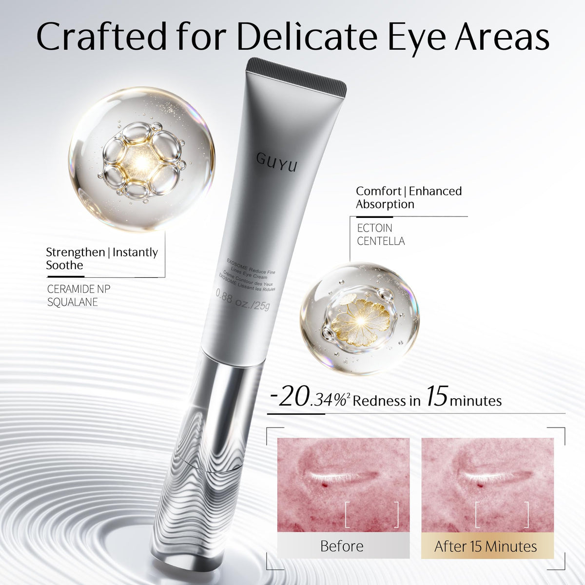 GUYU applicator gliding under eye showing gentle massage for circulation