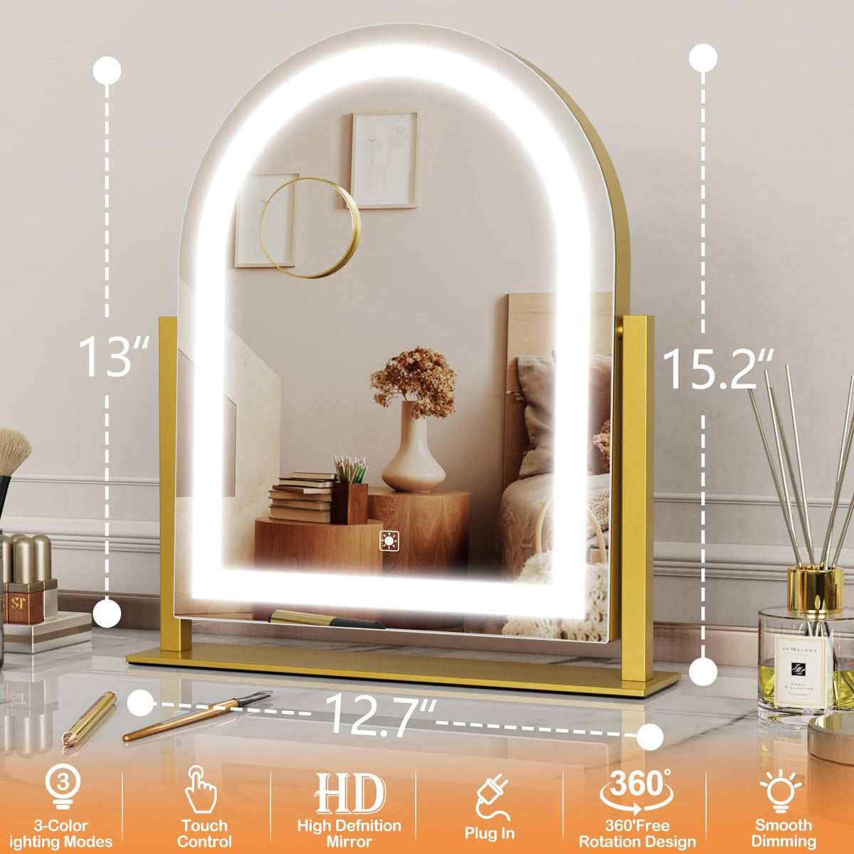 Gvnkvn mirror tilted demonstrating 360° rotation and flexible angle locking benefit