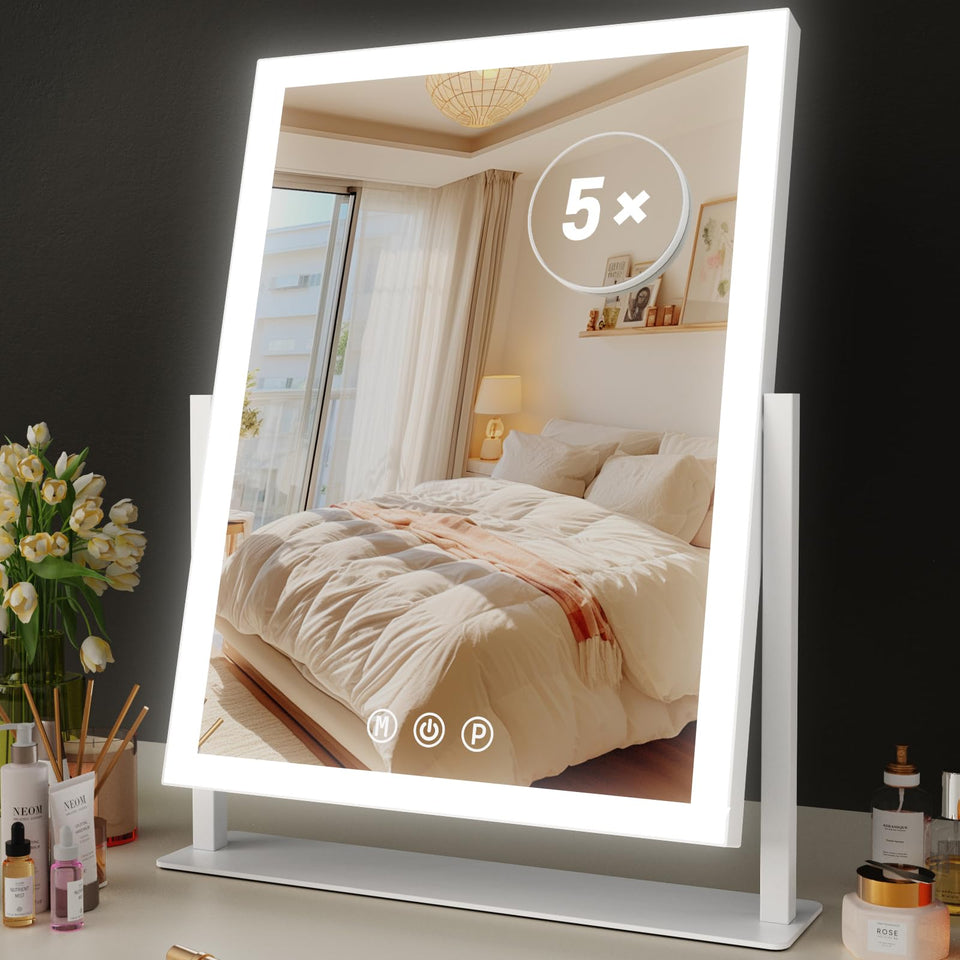 Gvnkvn mirror front view showing bright LED lighting and clear reflection benefit