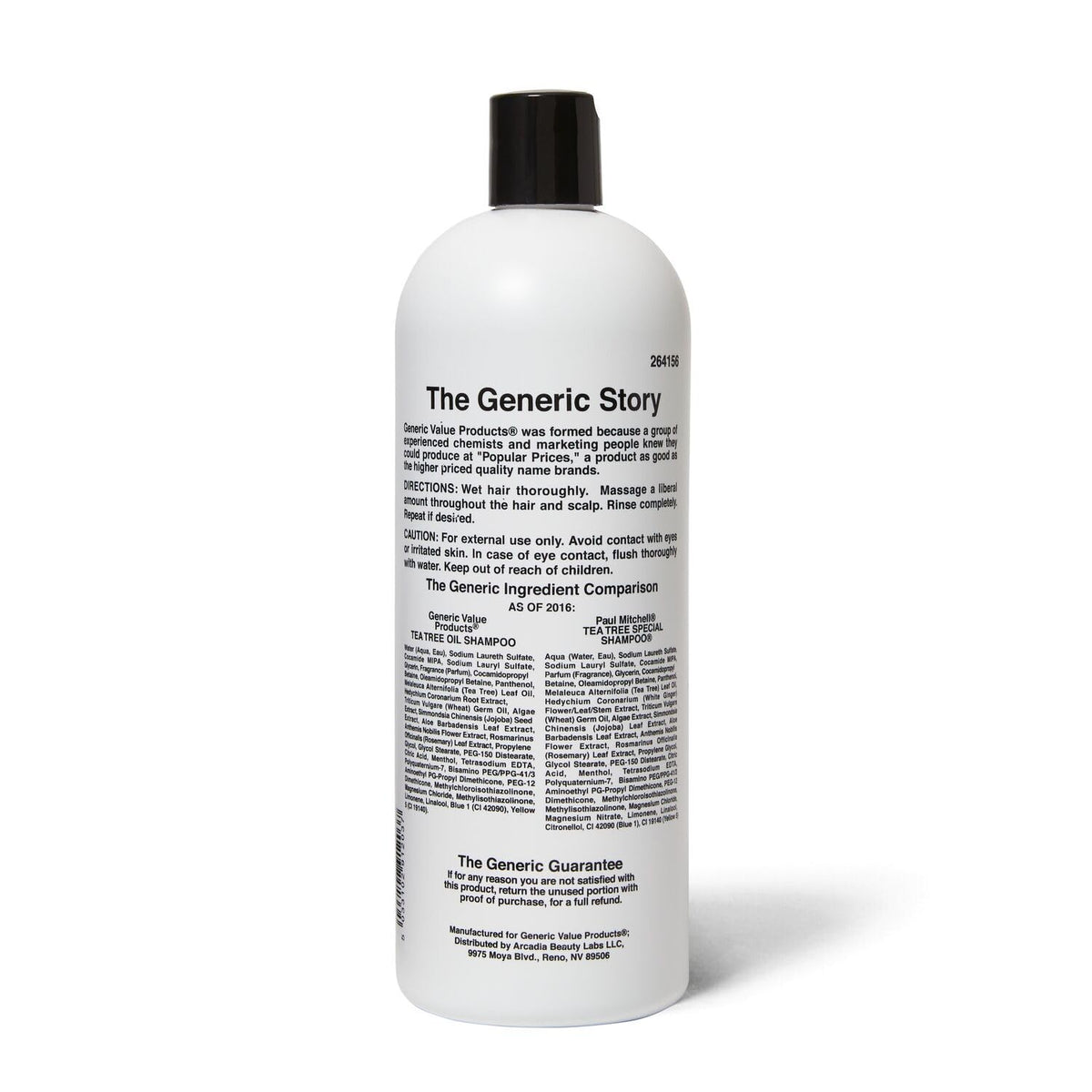 Generic Value Products back label with ingredients and directions visible