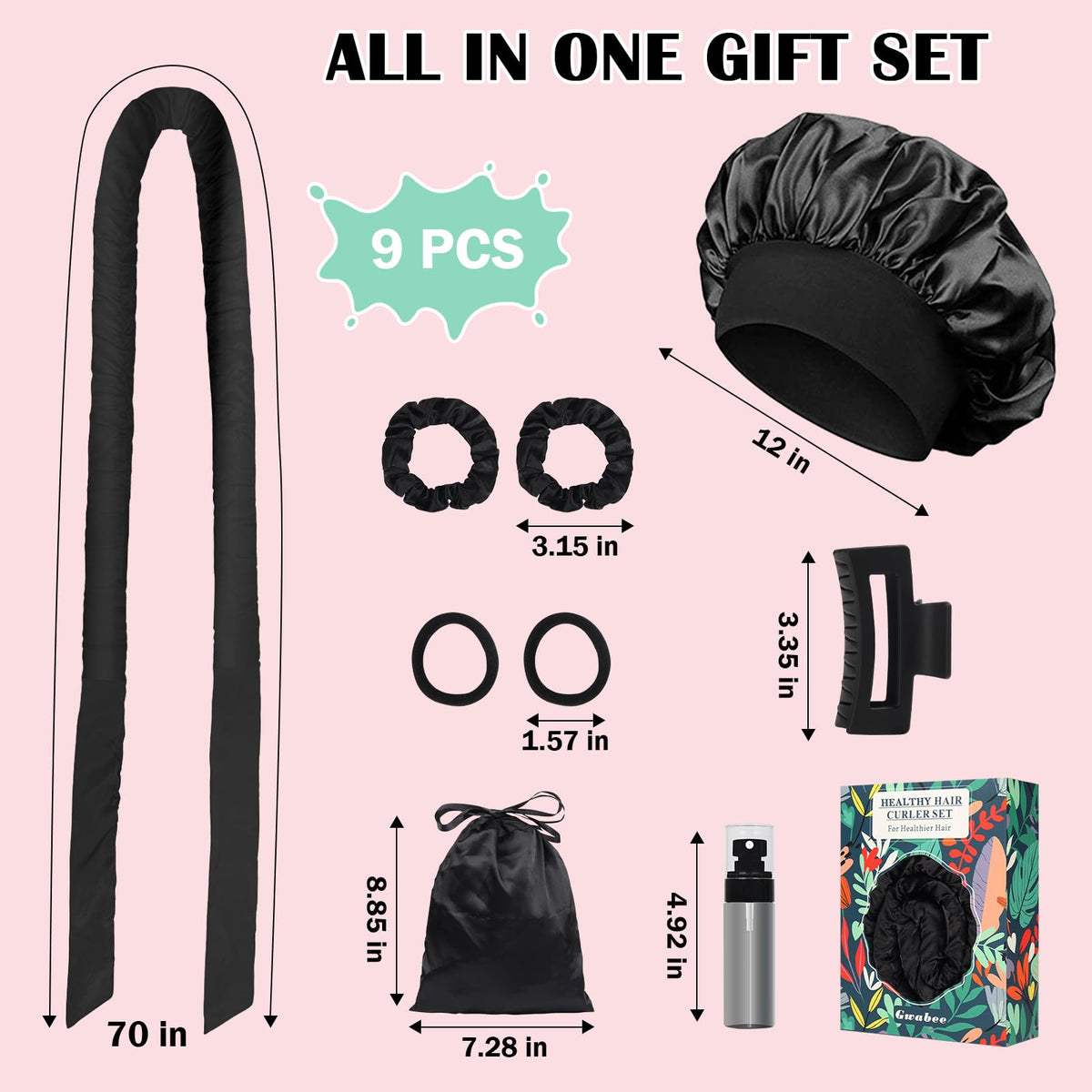 Gwabee accessories laid out including bonnet ties clip bottle and pouch for easy styling and storage