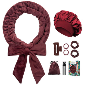 Gwabee burgundy packaging front view showing curl set benefits