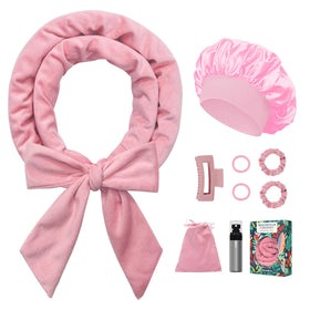 Gwabee front packaging pink showing 70-inch curl headband and 9-piece set, gift-ready