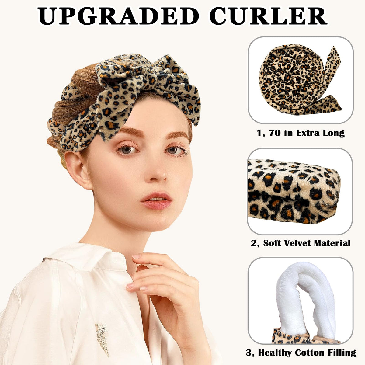 Gwabee headband wrapped on model showing overnight curl method and gentle wave results