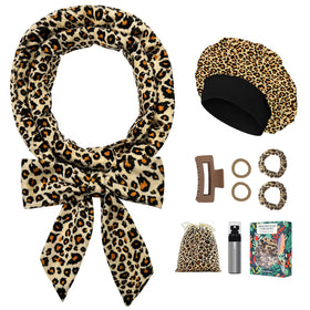 Gwabee leopard front packaging showing complete 9-piece curling set and gift box for convenience