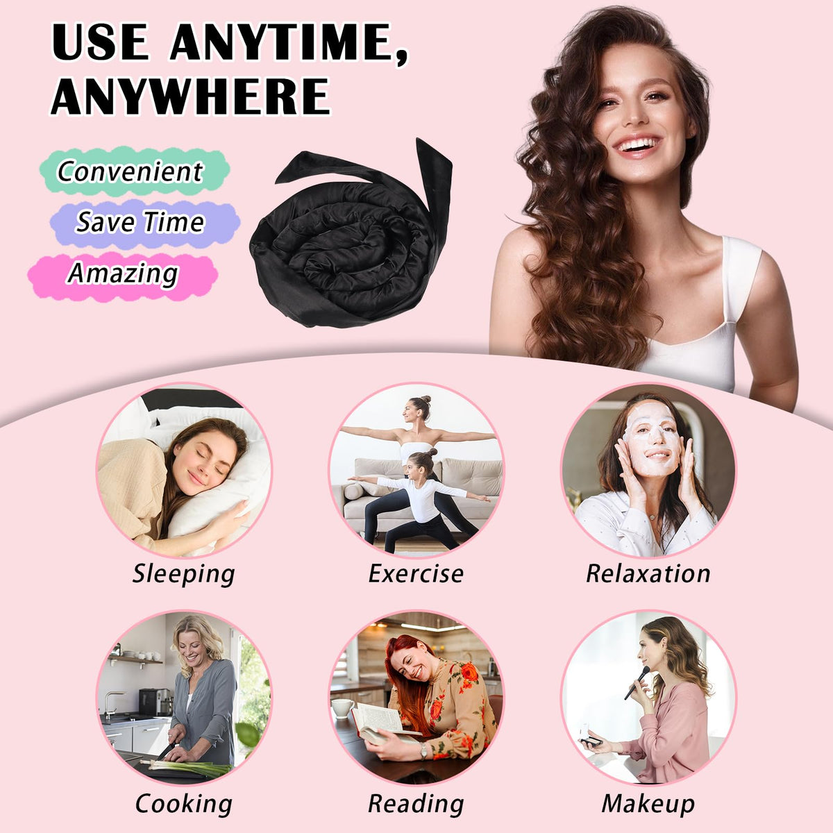 Gwabee curling rod next to a hand showing 70-inch length for long and medium hair coverage