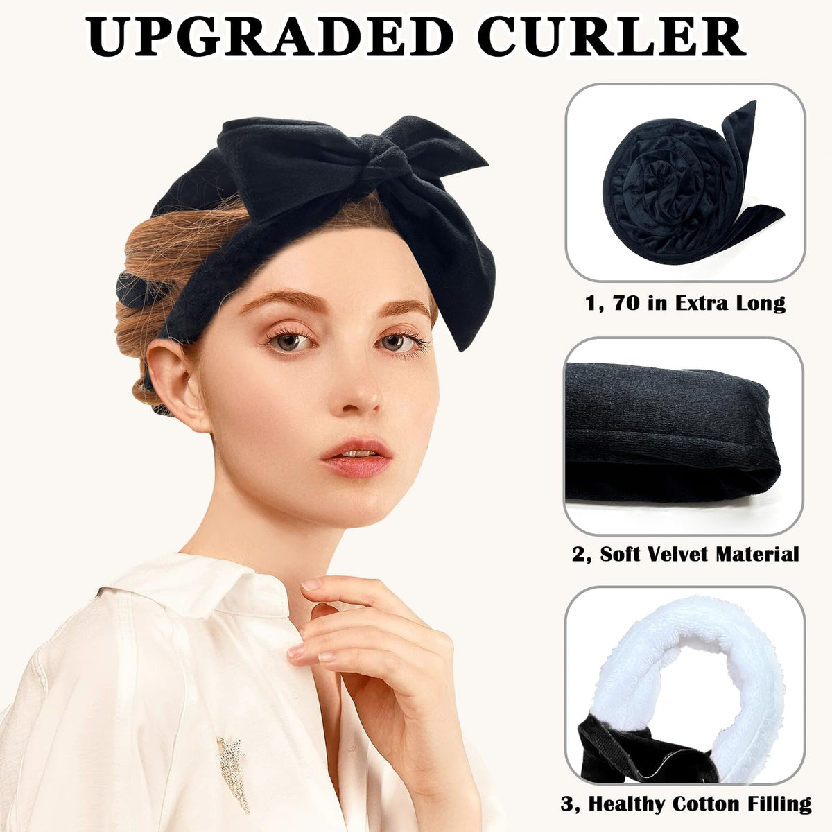 Gwabee wrap in use on long hair showing comfortable overnight curling and secure hold