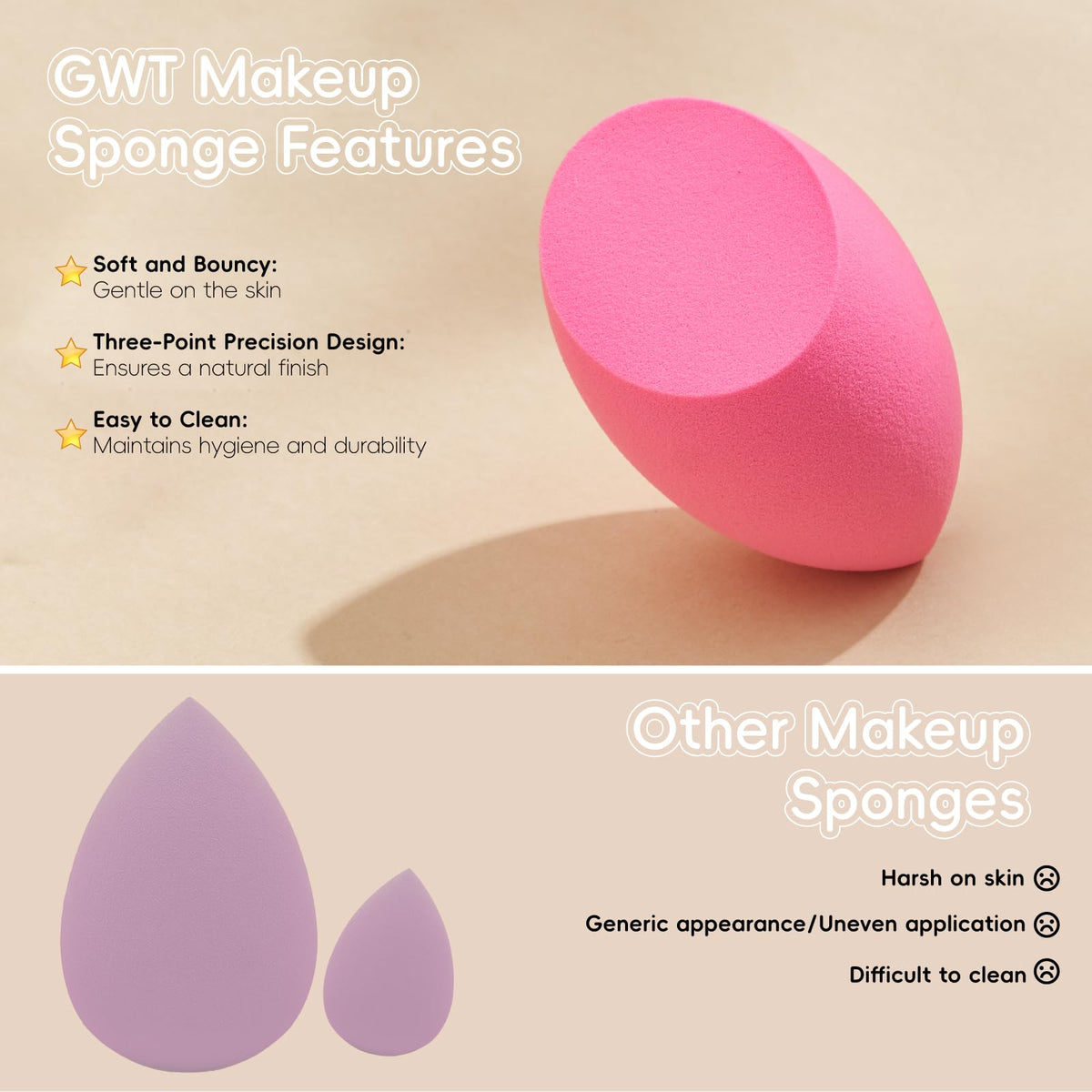 Gold Water Trading wet sponge expanded beside dry sponge showing size change and dewy finish benefit
