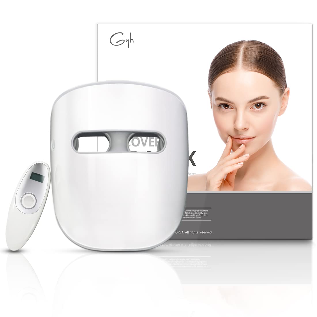GYH mask front view showing full-face LED coverage and even illumination benefits