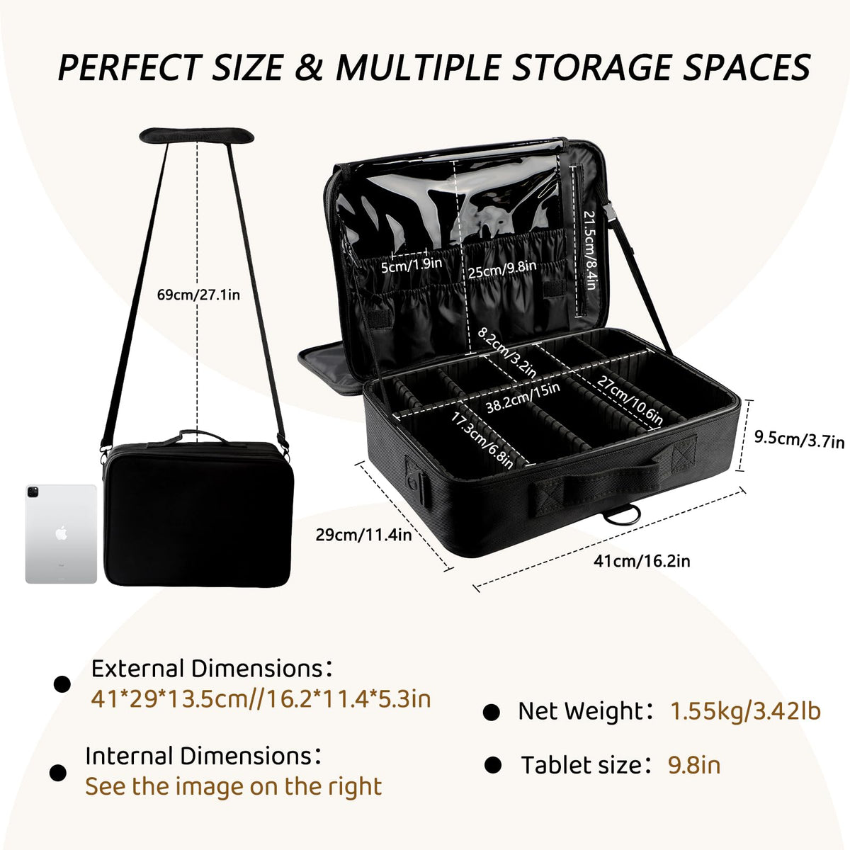 gzcz interior open with adjustable dividers demonstrating organized storage