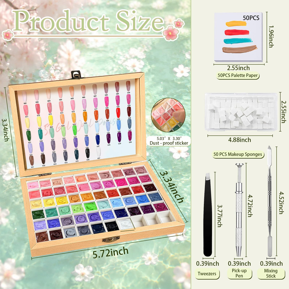 GZIXBDA palette beside a hand for scale showing compact, travel-friendly size