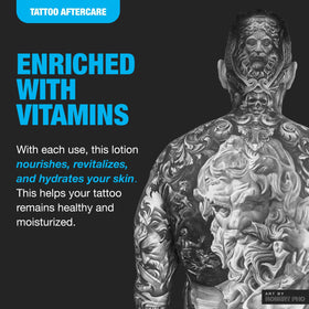 H2Ocean being applied to tattooed forearm illustrating soothing hydration and comfort