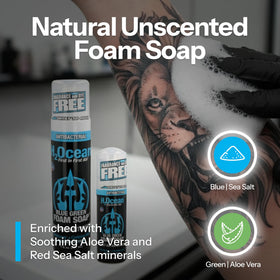H2Ocean label close-up showing alcohol-free, fragrance-free ingredient callouts
