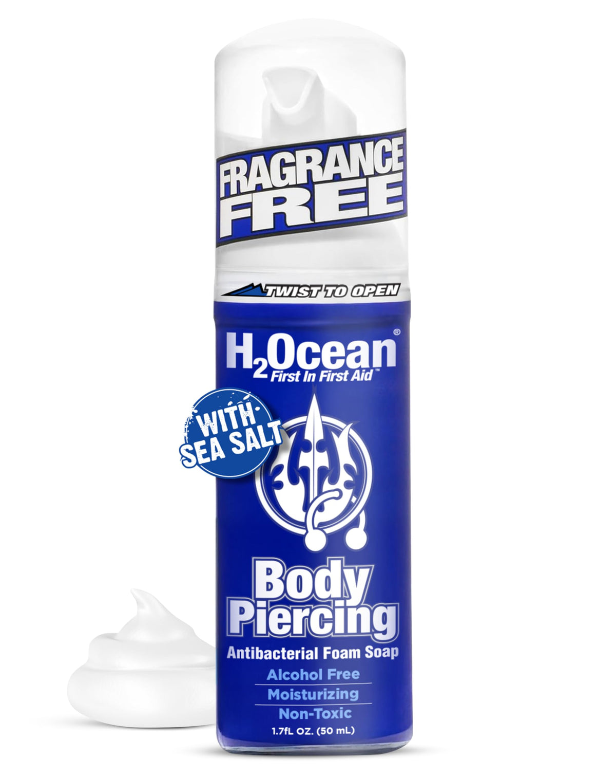 H2Ocean front bottle showing brand and foam pump for convenient aftercare