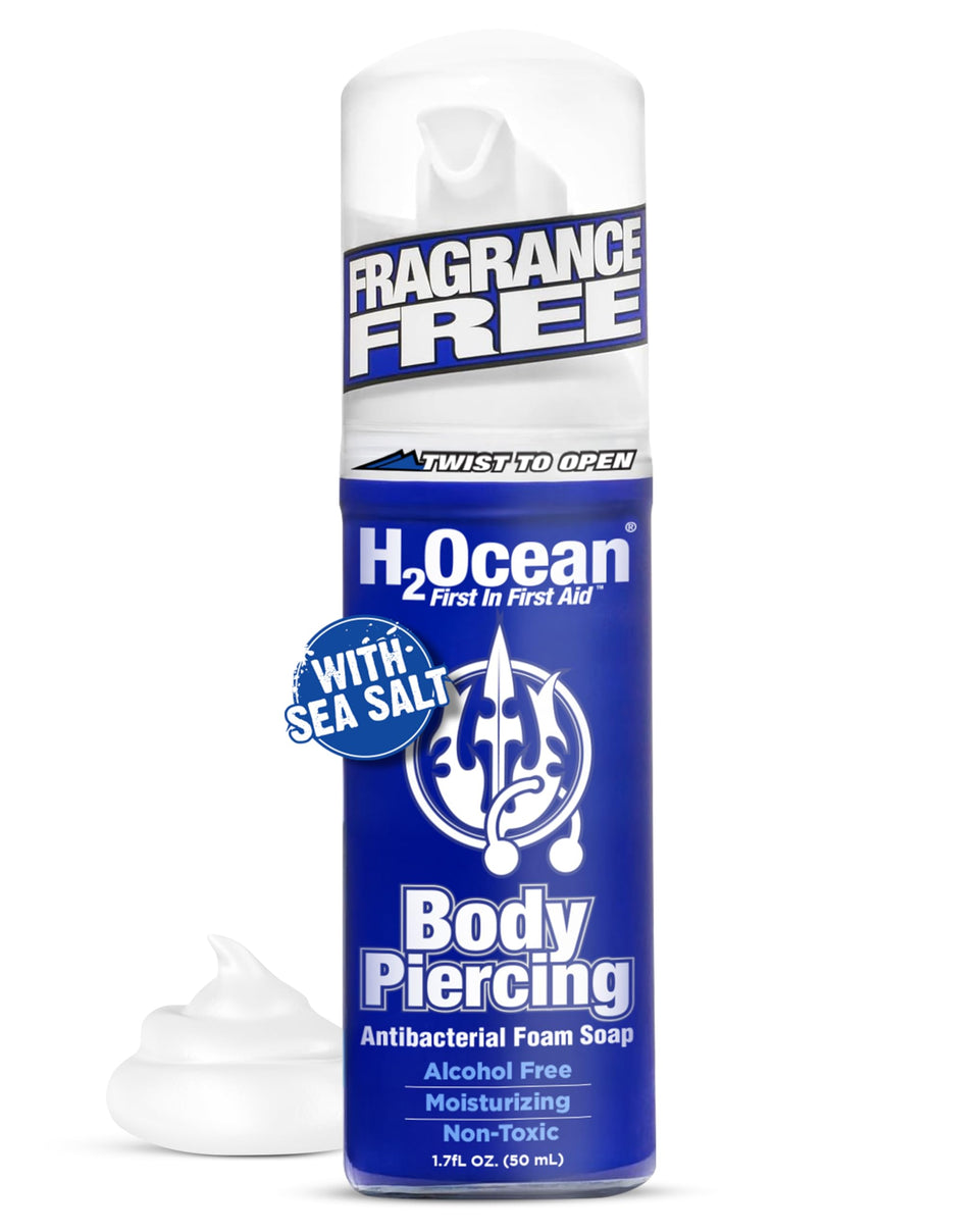 H2Ocean front bottle showing brand and foam pump for convenient aftercare