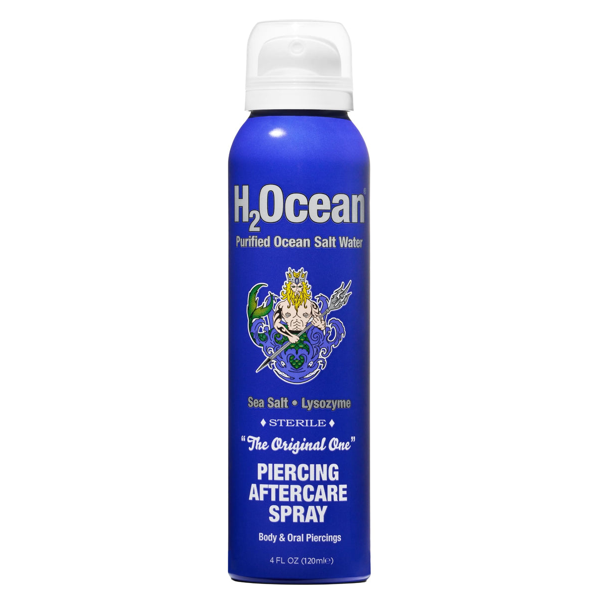 H2Ocean front bottle showing 4oz packaging and clear saline formula benefit