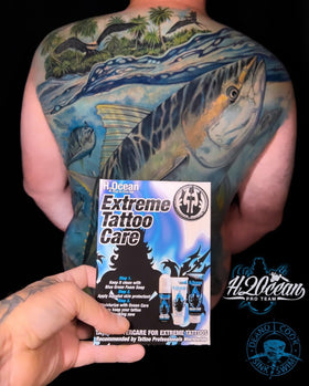 H2Ocean ointment being applied to elbow tattoo for joint protection benefit