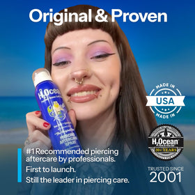 H2Ocean solution droplet on fingertip showing mild texture benefit