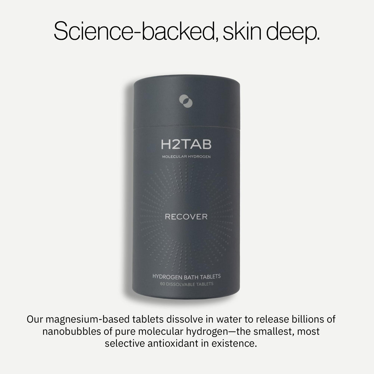 H2TAB tablet dissolving in bathtub with visible bubbles, demonstrates hydrogen release benefit