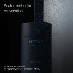 H2TAB tablet close-up revealing texture and size, highlights fast dissolution benefit