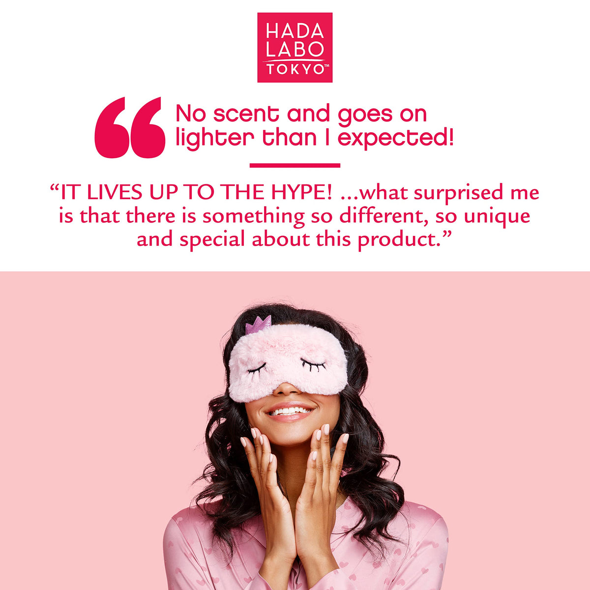 Hada Labo Tokyo label close-up showing clean ingredients and gentle formulation benefit