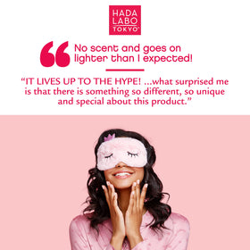 Hada Labo Tokyo label close-up showing clean ingredients and gentle formulation benefit