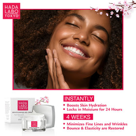 Hada Labo Tokyo jar beside coin to show 1.76 oz size and travel-friendly benefit