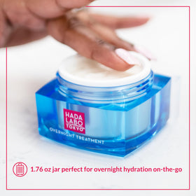 Hada Labo Tokyo on nightstand with lamp indicating bedtime routine and restorative hydration