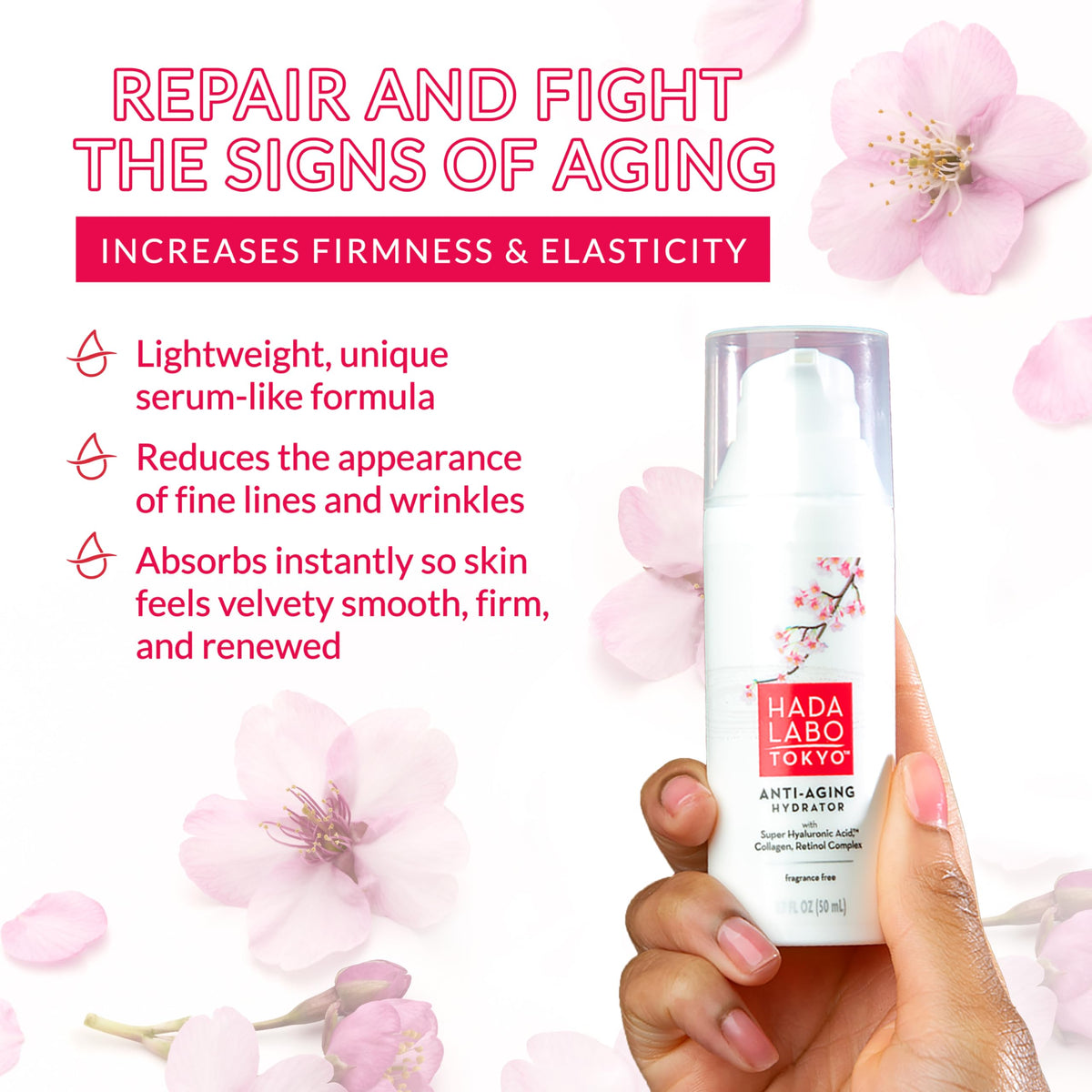 Hada Labo Tokyo dispensing a drop from pump, demonstrating easy application